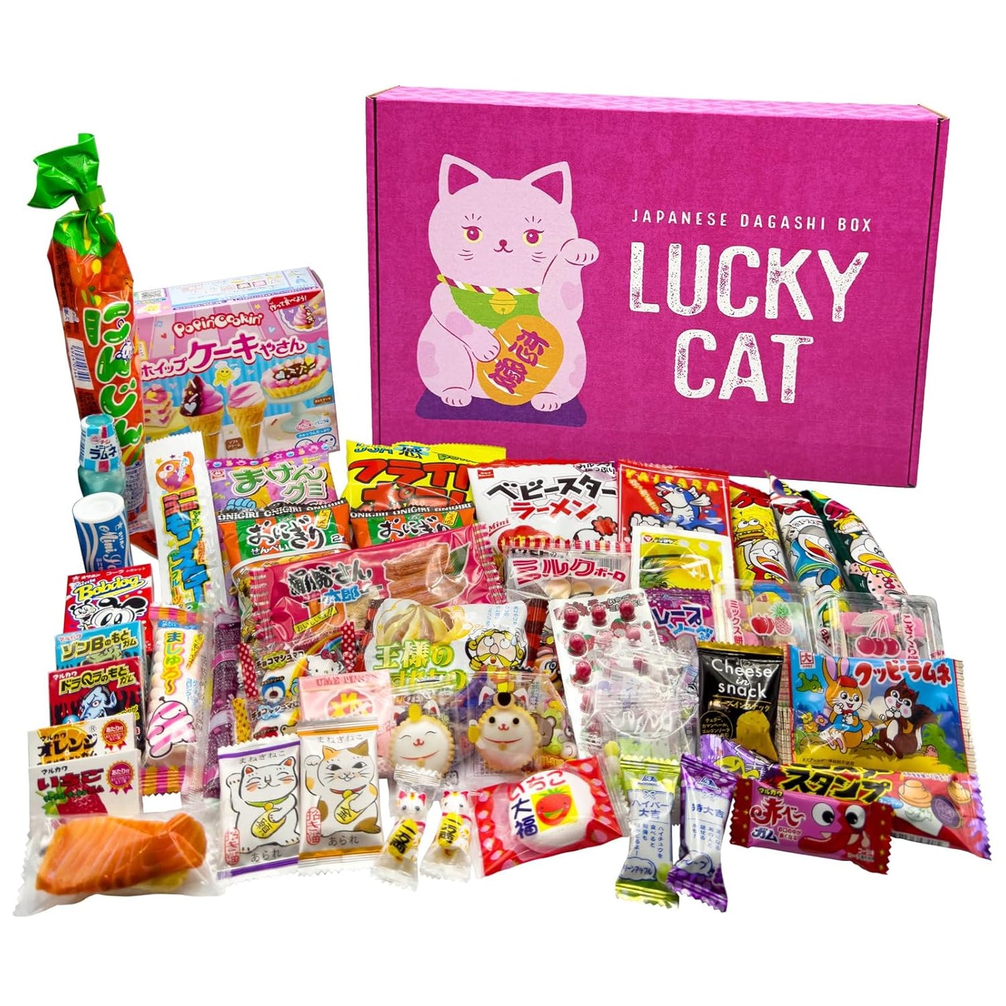 LUCKY CAT PINK Japanese Dagashi Box with 50 PCS of Treats