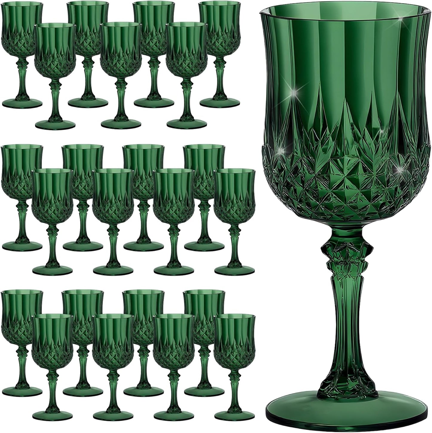 24PCS 7OZ Dark Green Plastic Wine Glasses for Celebrations