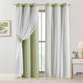 Bujasso Sage Green 90% Blackout Curtains with Sheer Overlay - Layered