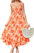 Women's Summer Floral Boho Maxi Dress - Square Neck Sundress