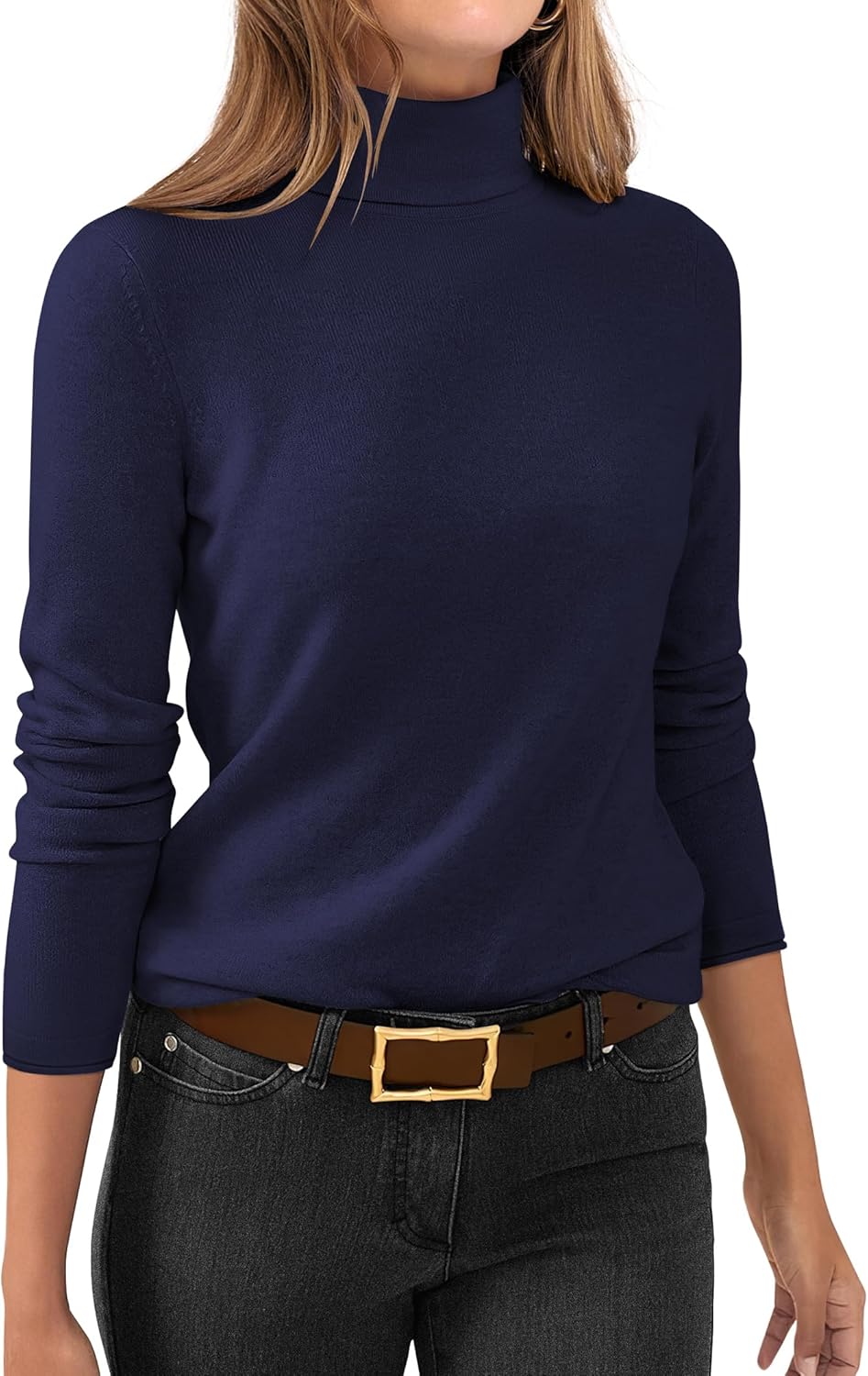 Womens Turtleneck Long Sleeve Sweater Tops for Casual Style