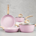 Pots and Pans Set Non Stick Pale Pink Ceramic Cookware - 6pc