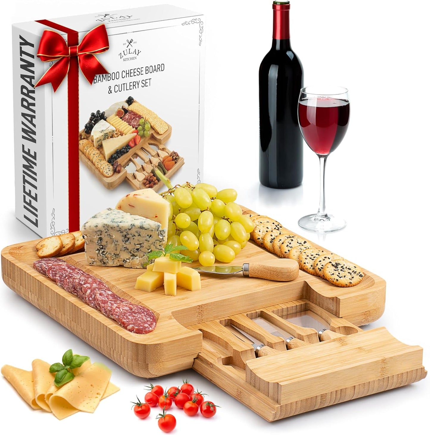 Premium Bamboo Cheese Board Set for Charcuterie Lovers