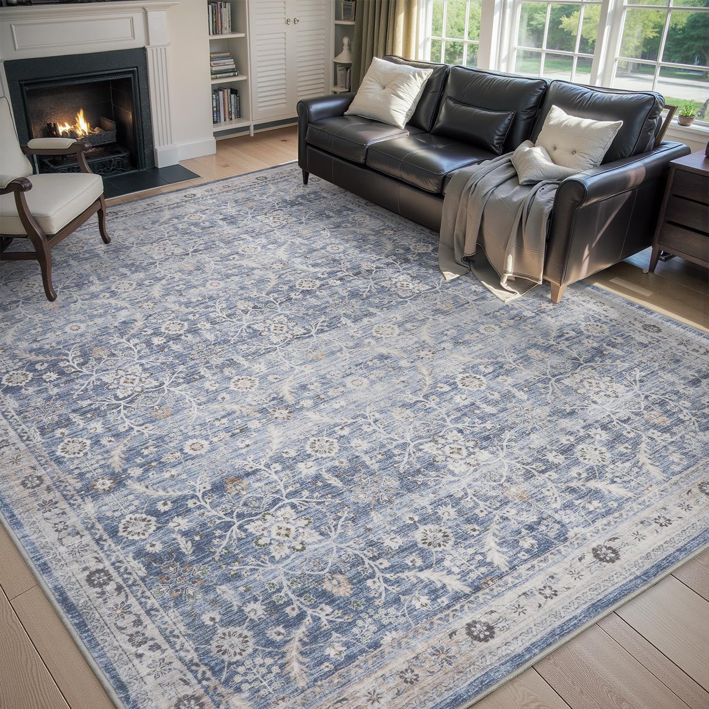 MontVoo Vintage Area Rugs 8X10 Soft Distressed Blue Rug