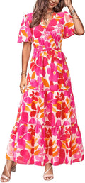 MASCOMODA Womens Summer Swiss Dot Maxi Dress - Flowy Wrap V Neck