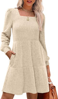 SAMPEEL Womens Square Neck Long Sleeve Fall Dress - Flattering