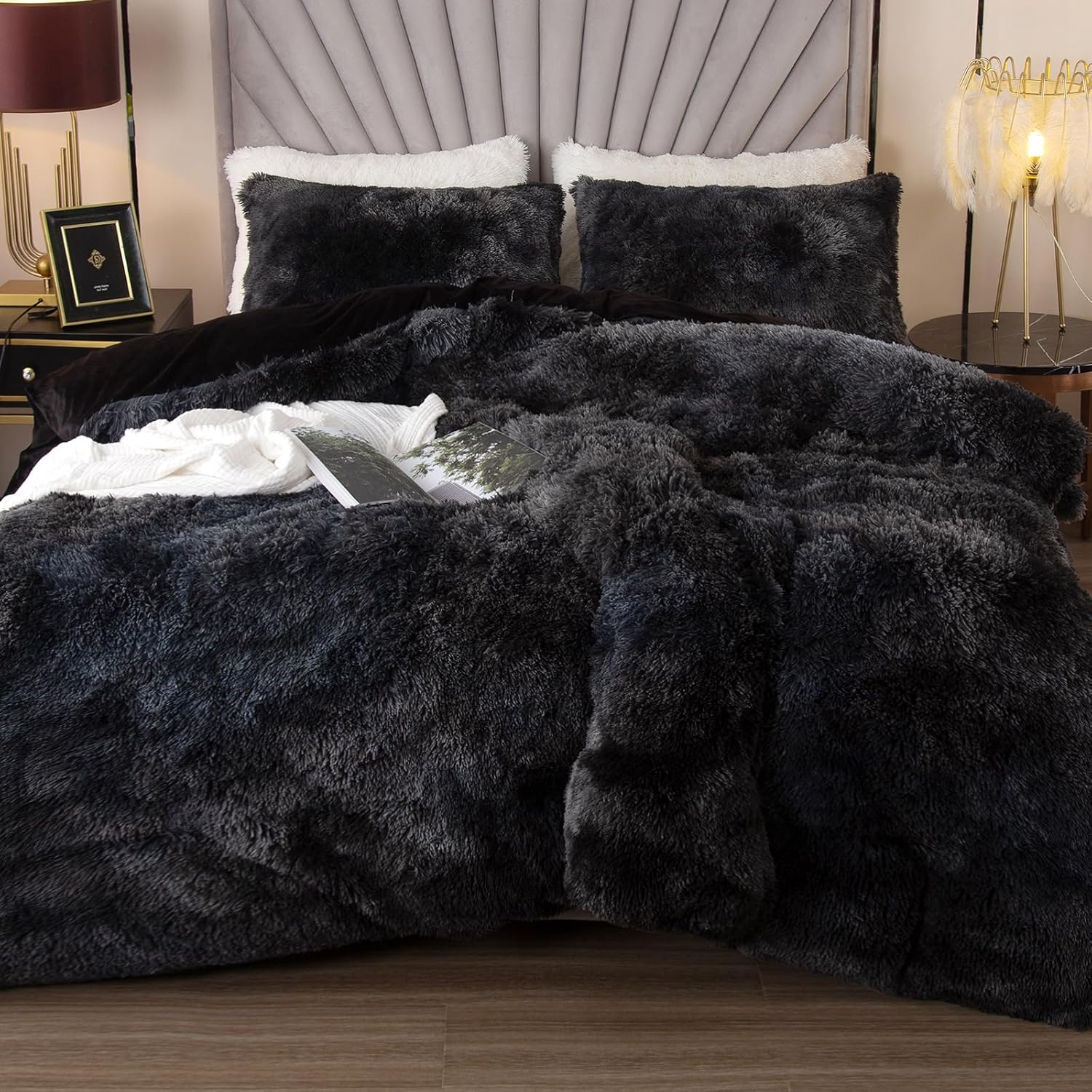 EMME Luxury Fuzzy Duvet Cover Set for Queen Bed - Plush Comfort