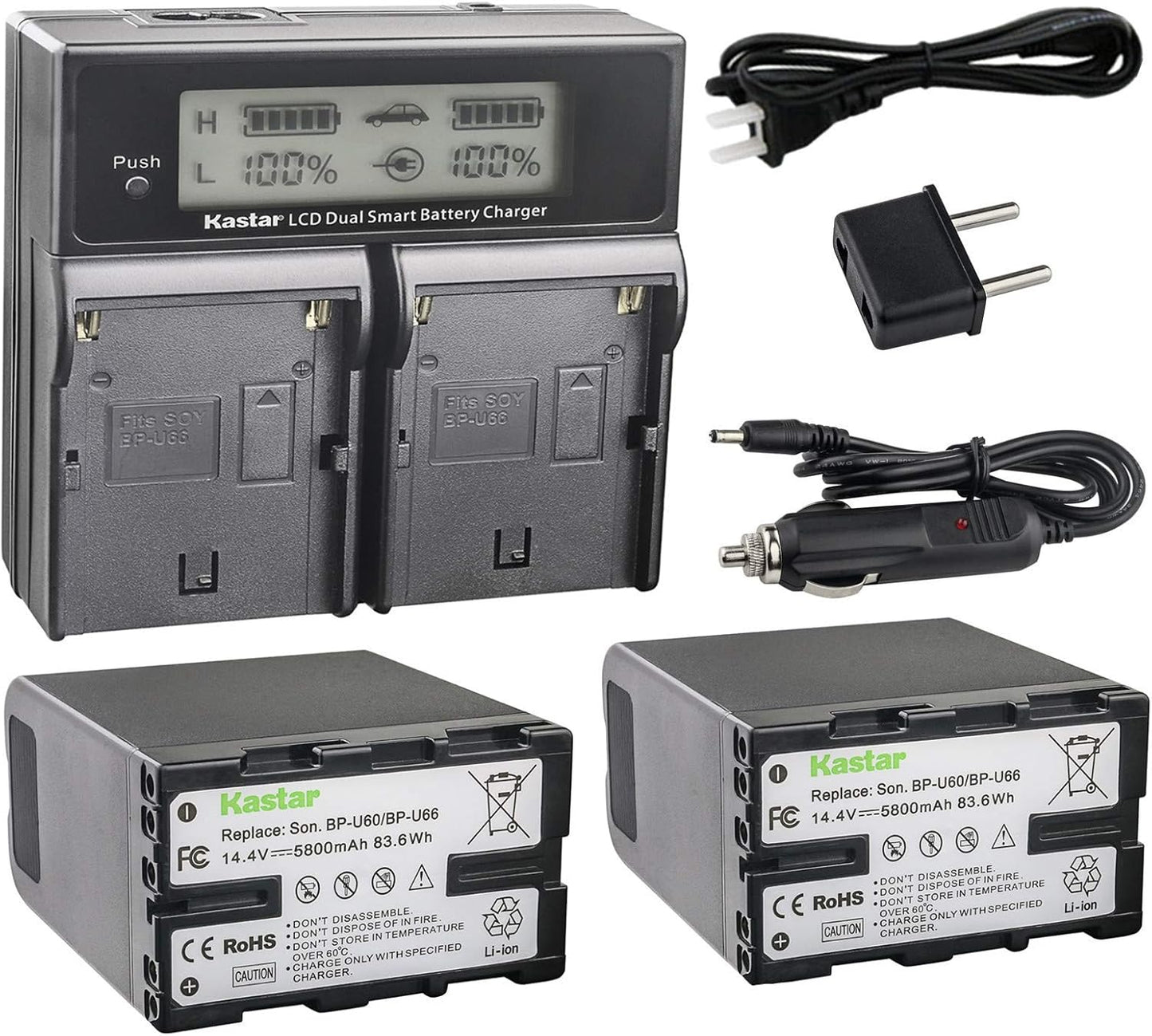 Kastar LCD Dual Fast Charger with 2 Batteries for Sony Camcorders