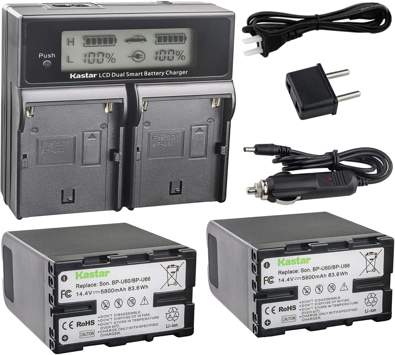 Kastar LCD Dual Fast Charger with 2 Batteries for Sony Camcorders