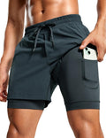 2 in 1 Mens Athletic Shorts 5ft with Liner - Quick Dry Run Gym
