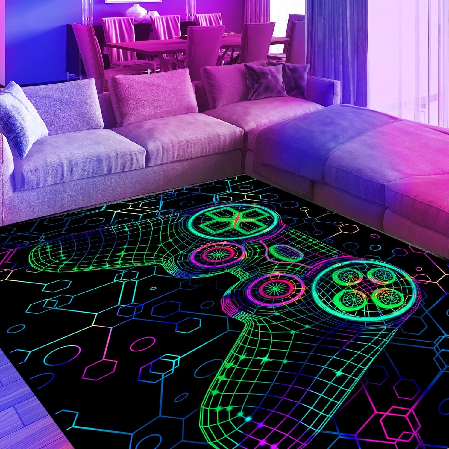 UV Reactive Gaming Rug - Glow in The Dark Fun! 47x70inch