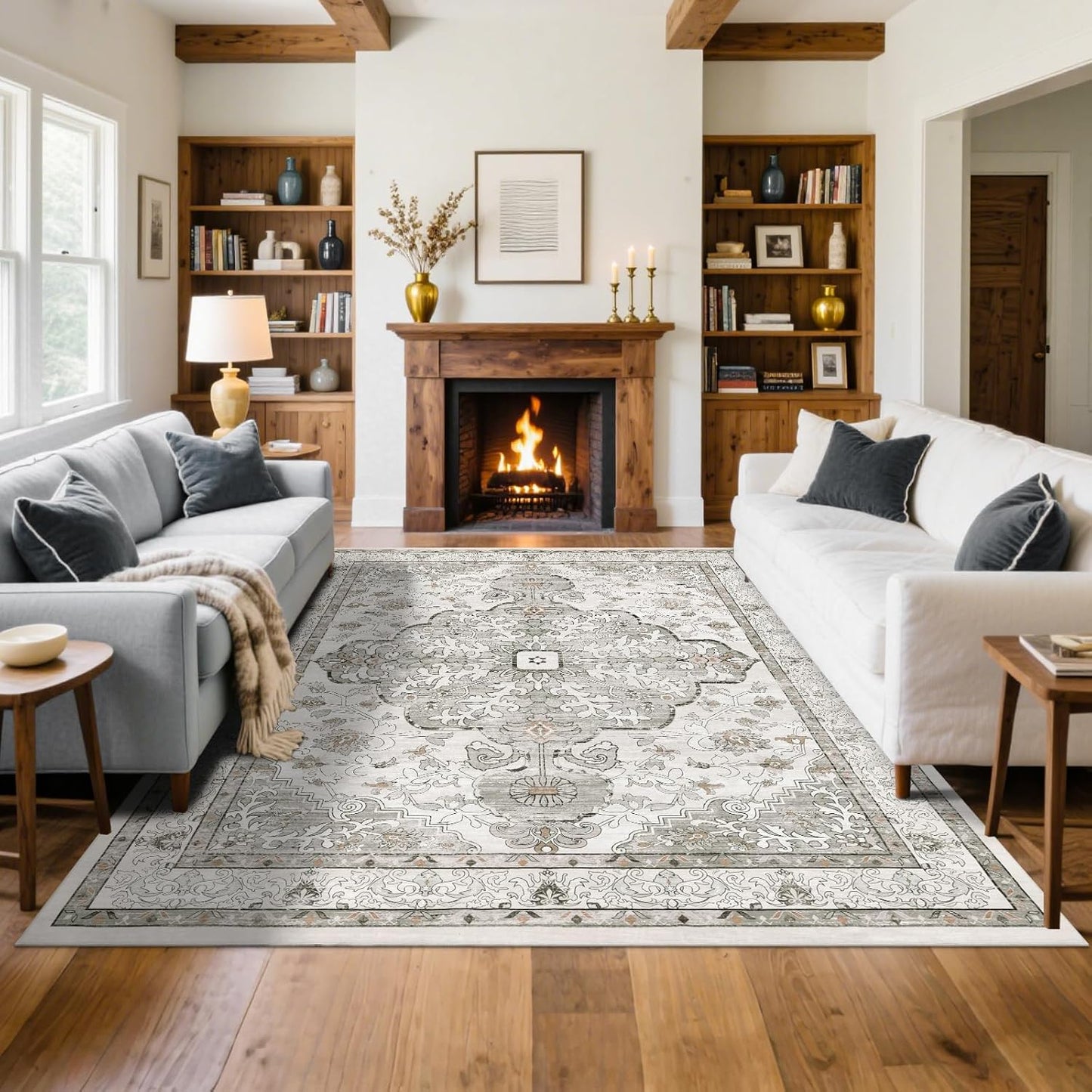 Boho Vintage Area Rug 8x10 Soft Non Slip Carpet for Home