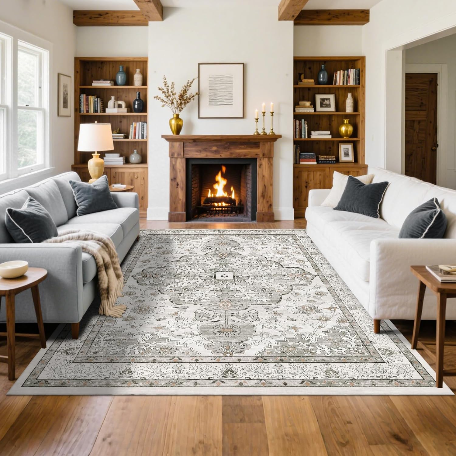Boho Vintage Area Rug 8x10 Soft Non Slip Carpet for Home