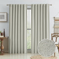 96 Inch Linen Textured Curtains 2 Panels Set - 100% Blackout Warm Gray