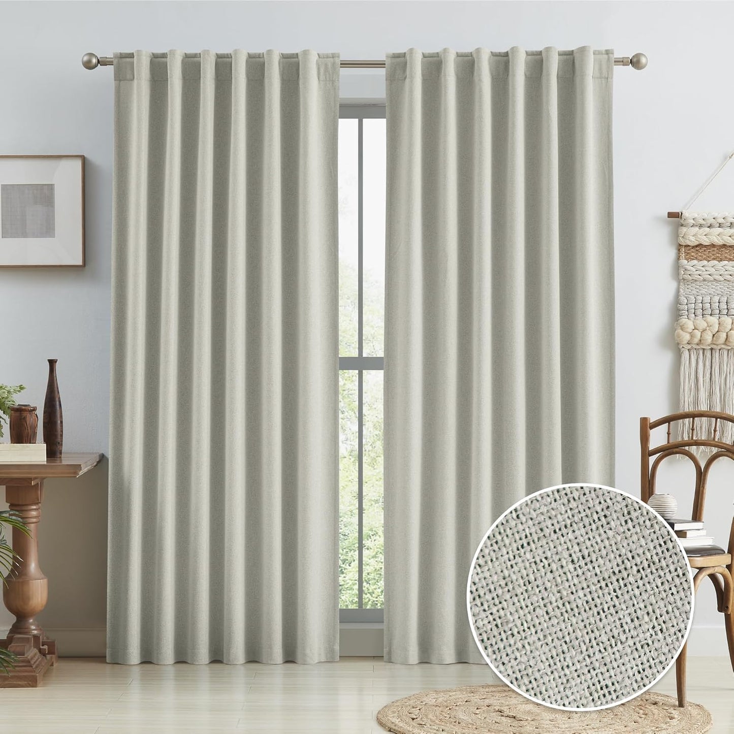 Linen Textured Blackout Curtains for Bedroom, Warm Grey 50x84
