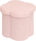 Flower-Shaped Storage Ottoman Cube - Pink Boucle Seat with Storage