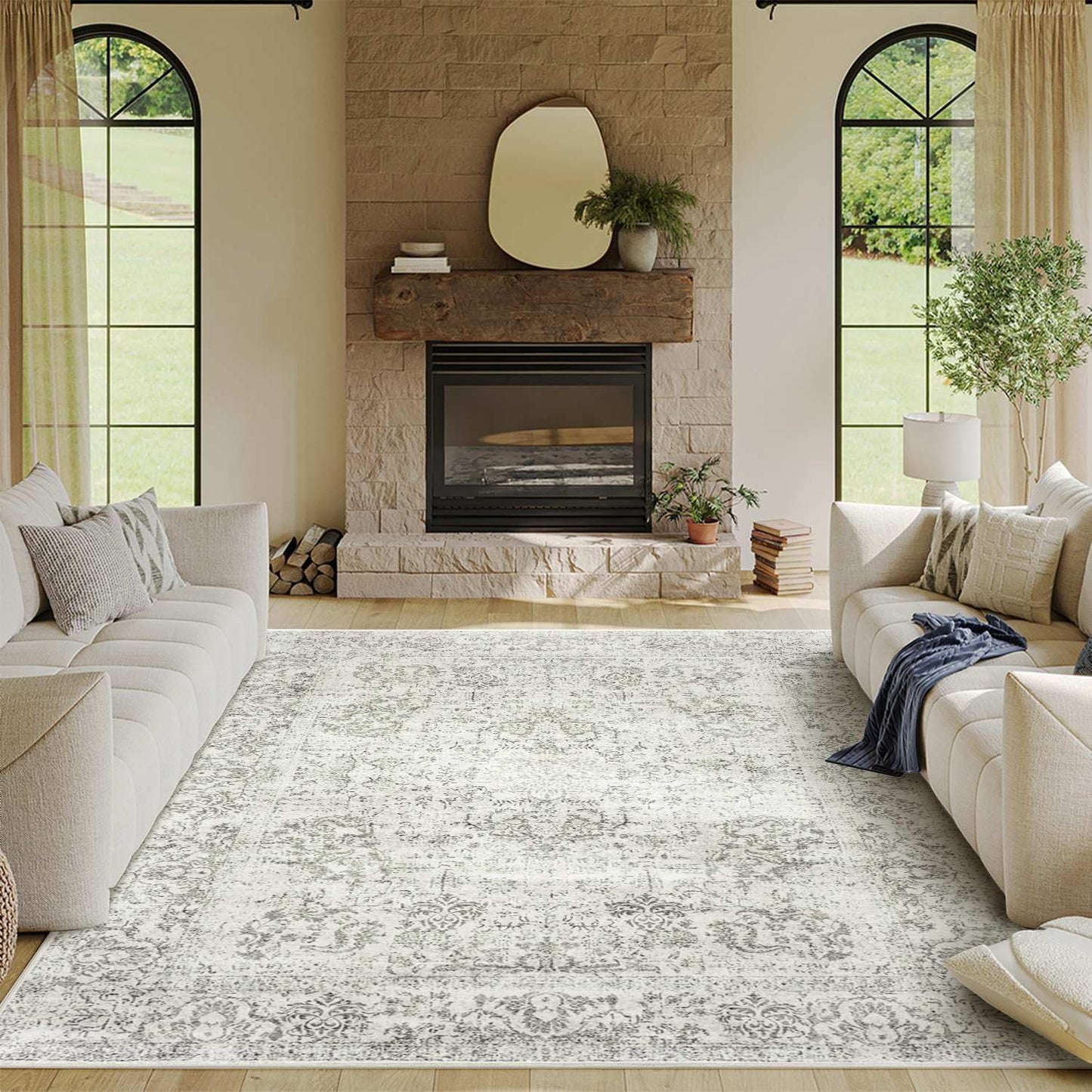 5X7 Washable Area Rug for Living Room, Durable Low Pile Carpet