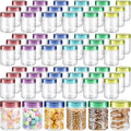 8 oz Clear Plastic Jars 60 Pack with Colorful Lids - Leakproof Storage