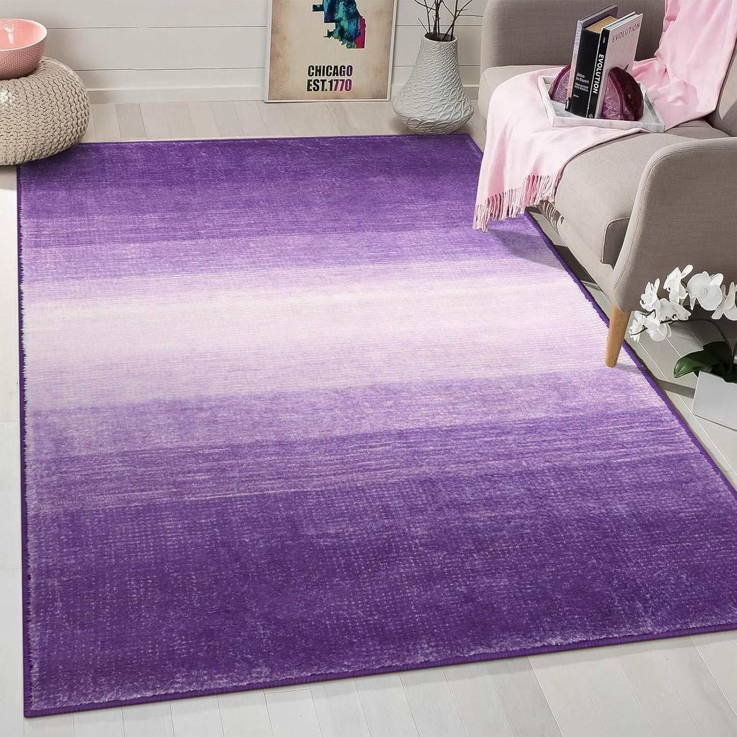 Wonnitar Washable 3x5 Purple Rugs for Bedroom and More