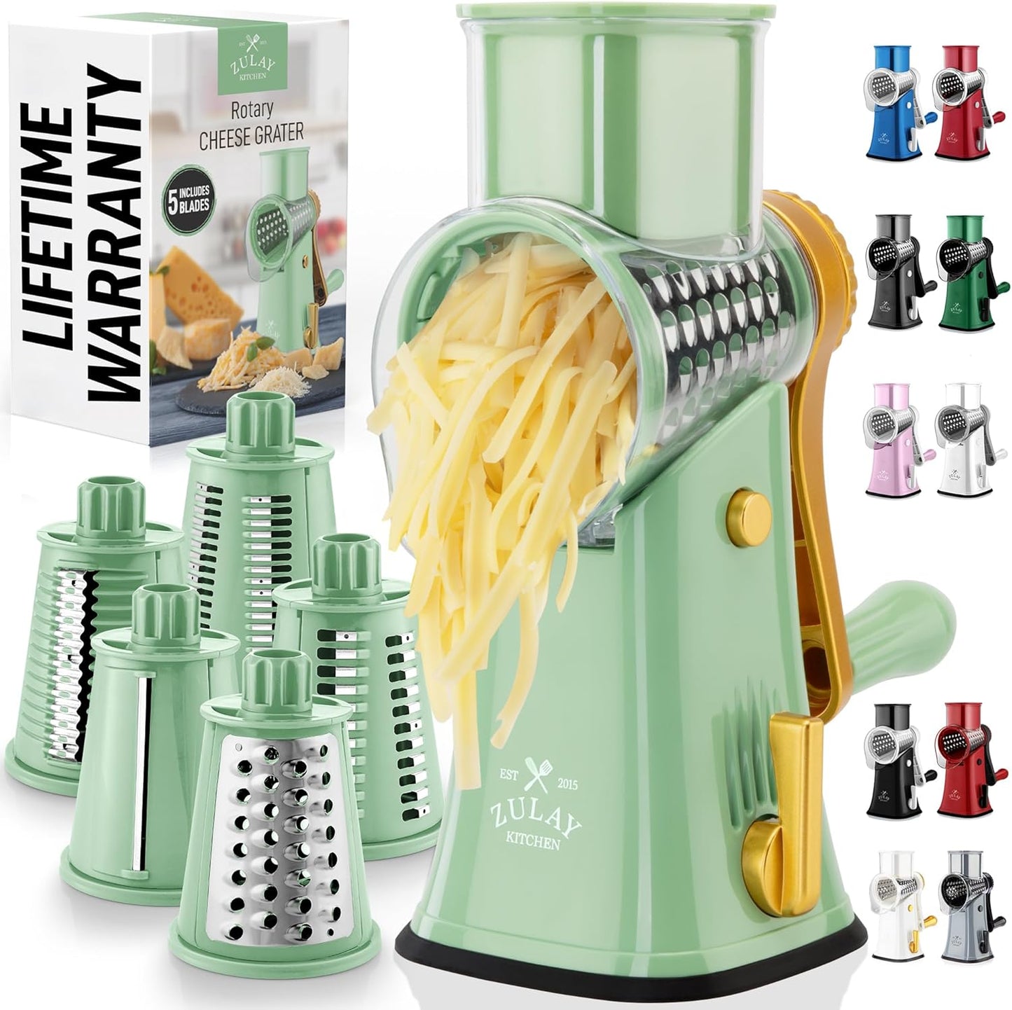 Rotary Cheese Grater with 5 Blades for Effortless Shredding