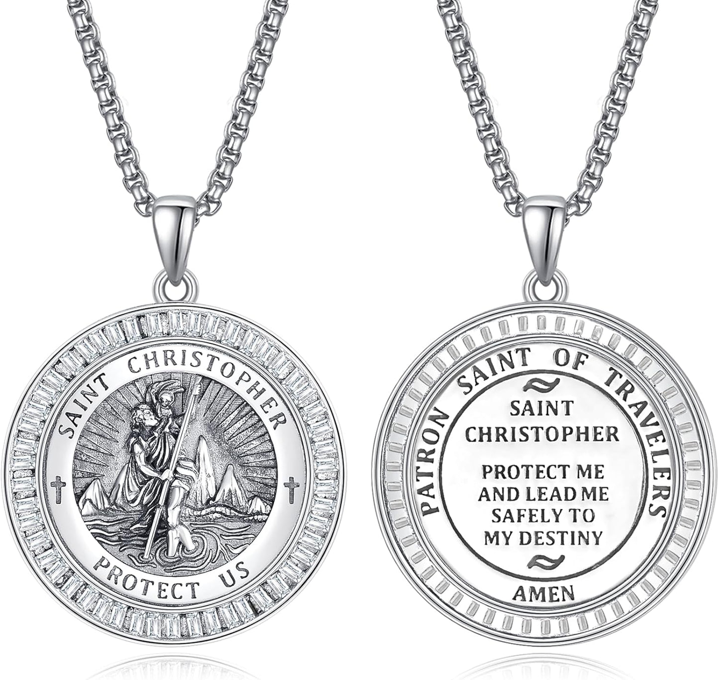 925 Sterling Silver Patron Saint Medals Amulet Necklace for Men