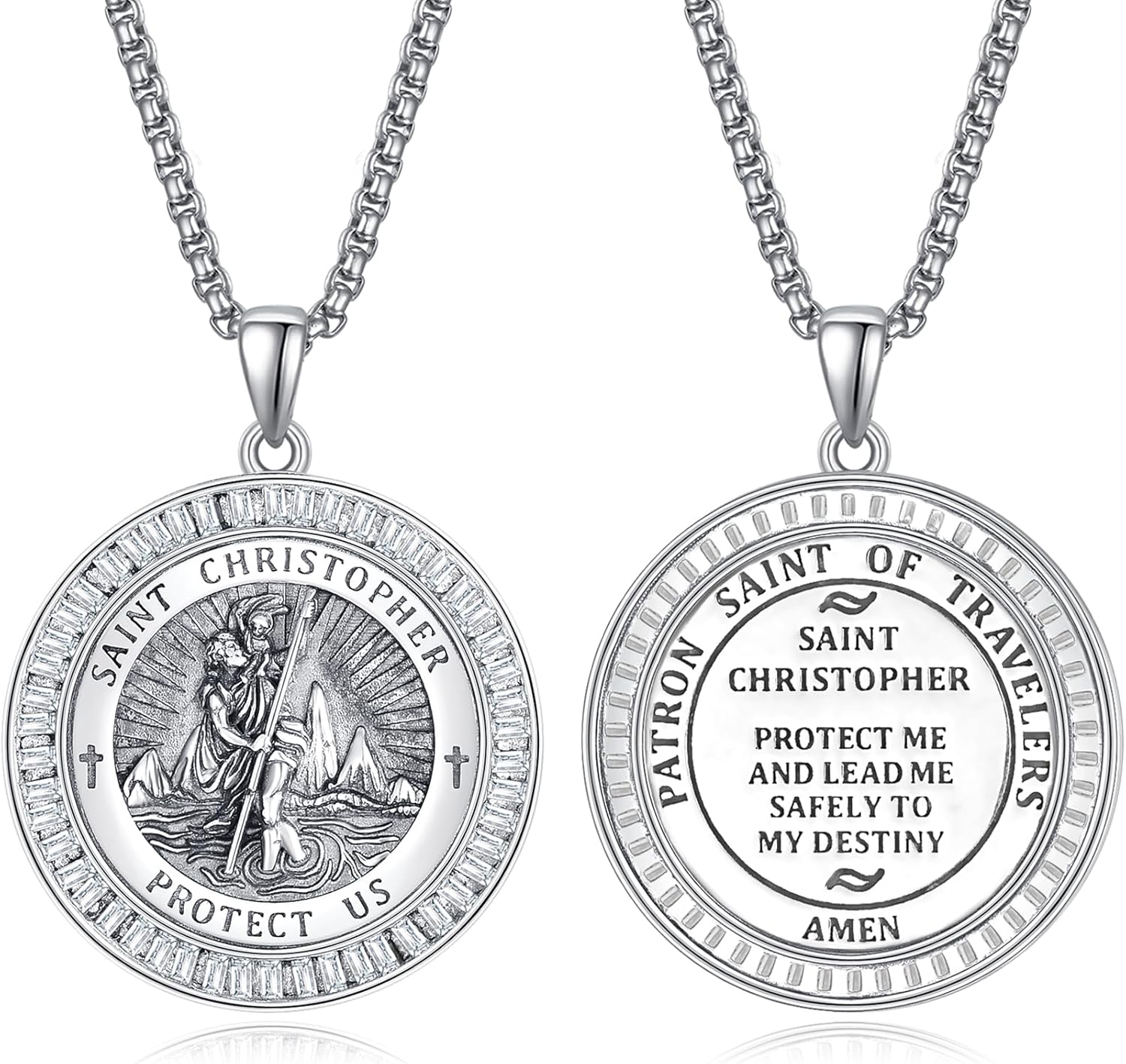 925 Sterling Silver Patron Saint Medals Amulet Necklace for Men
