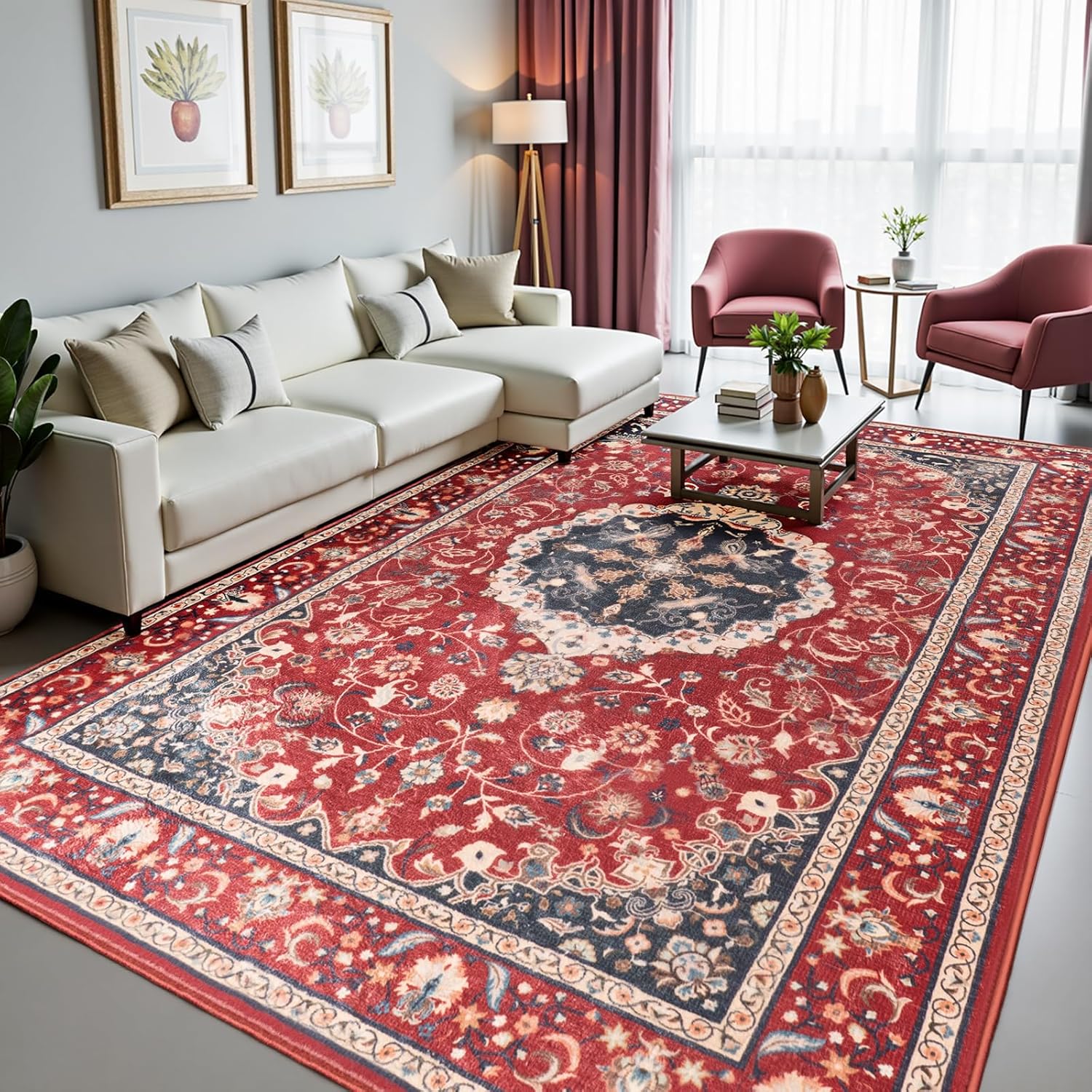 Zentavio 8x10 Washable Area Rugs for Vintage Living Rooms