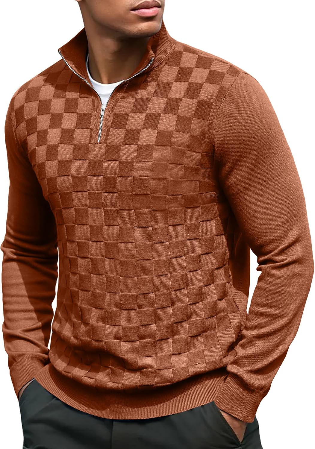 Stylish COOFANDY Quarter Zip Pullover for Men in Jacquard Design