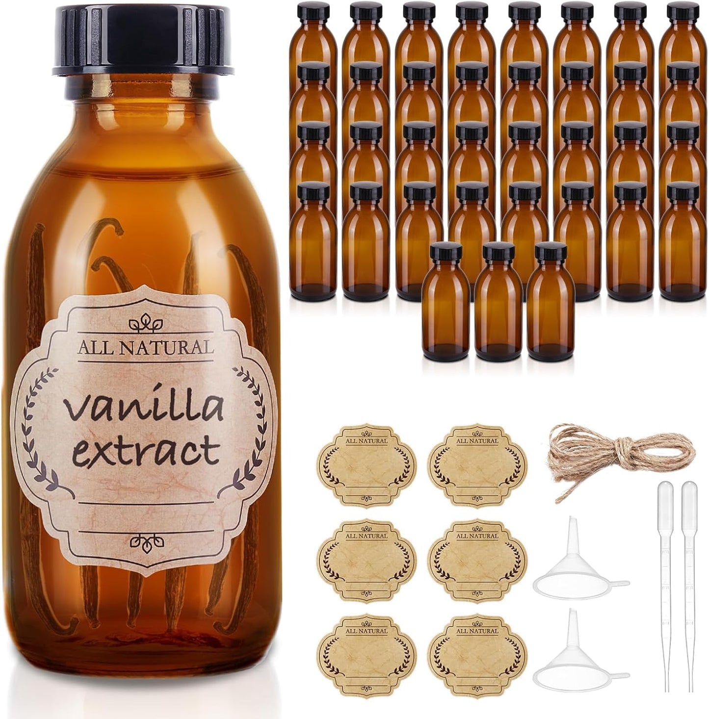 36 Pack 4 oz Boston Glass Bottles for Homemade Extracts and Gifts