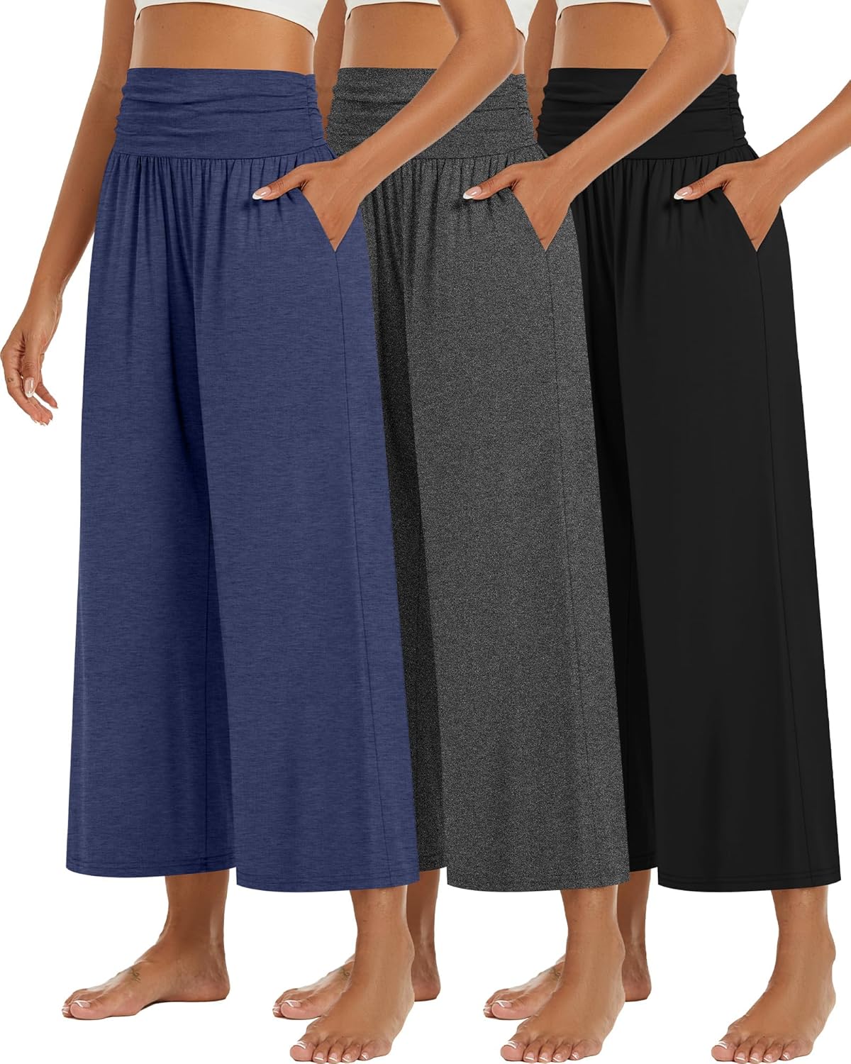 Wide Leg Cropped Pants for Women - High Waist Palazzo Trousers