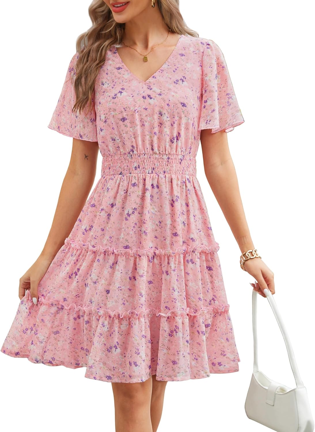Zattcas Women 2025 Spring Summer Dress V Neck Casual Flowy A Line