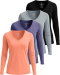 Long Sleeve Dry Fit V-Neck Womens Athletic T-Shirt 4-Pack - Versatile