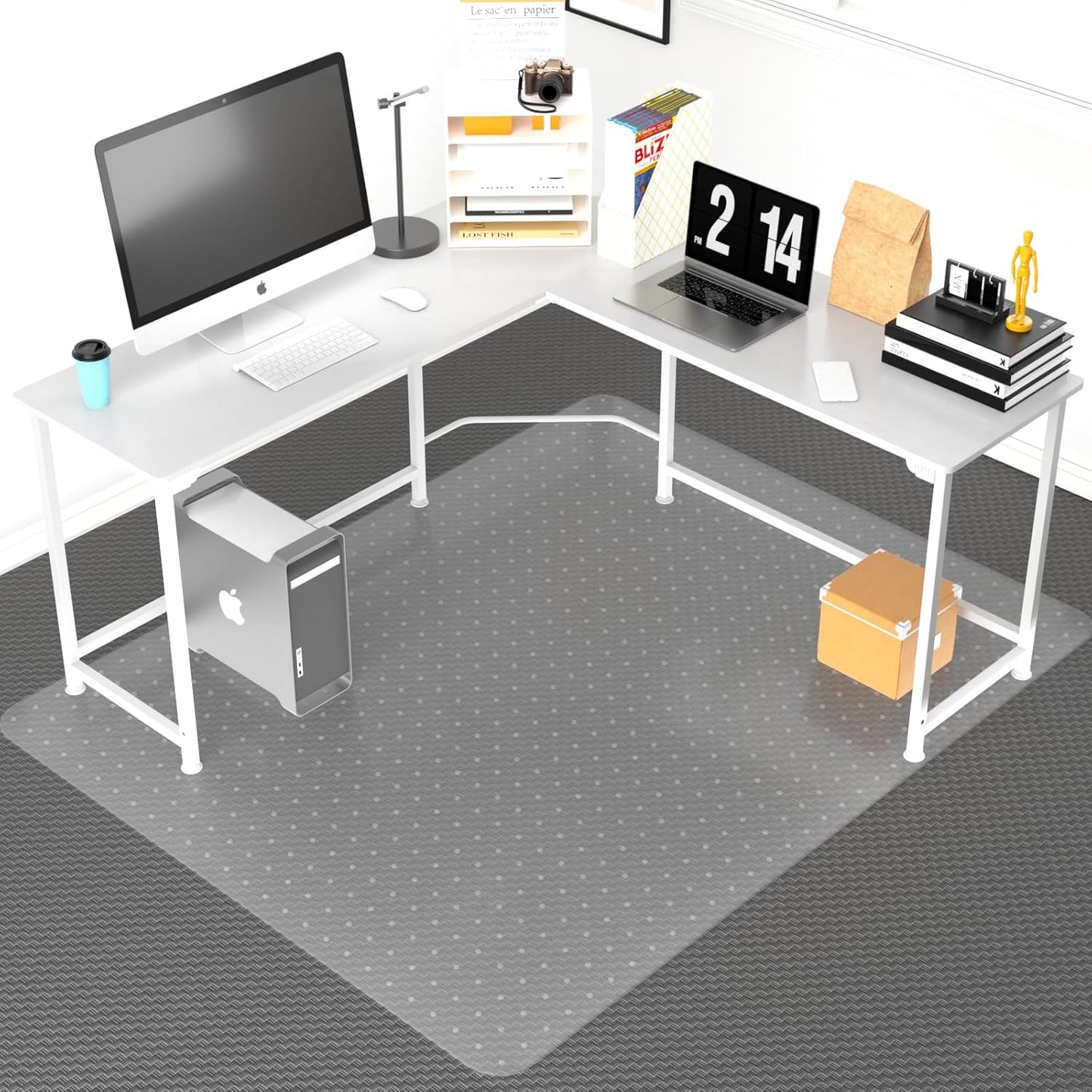 PHOUZIN Clear 63x51 Carpet Chair Mat | Easy Glide Floor Protector