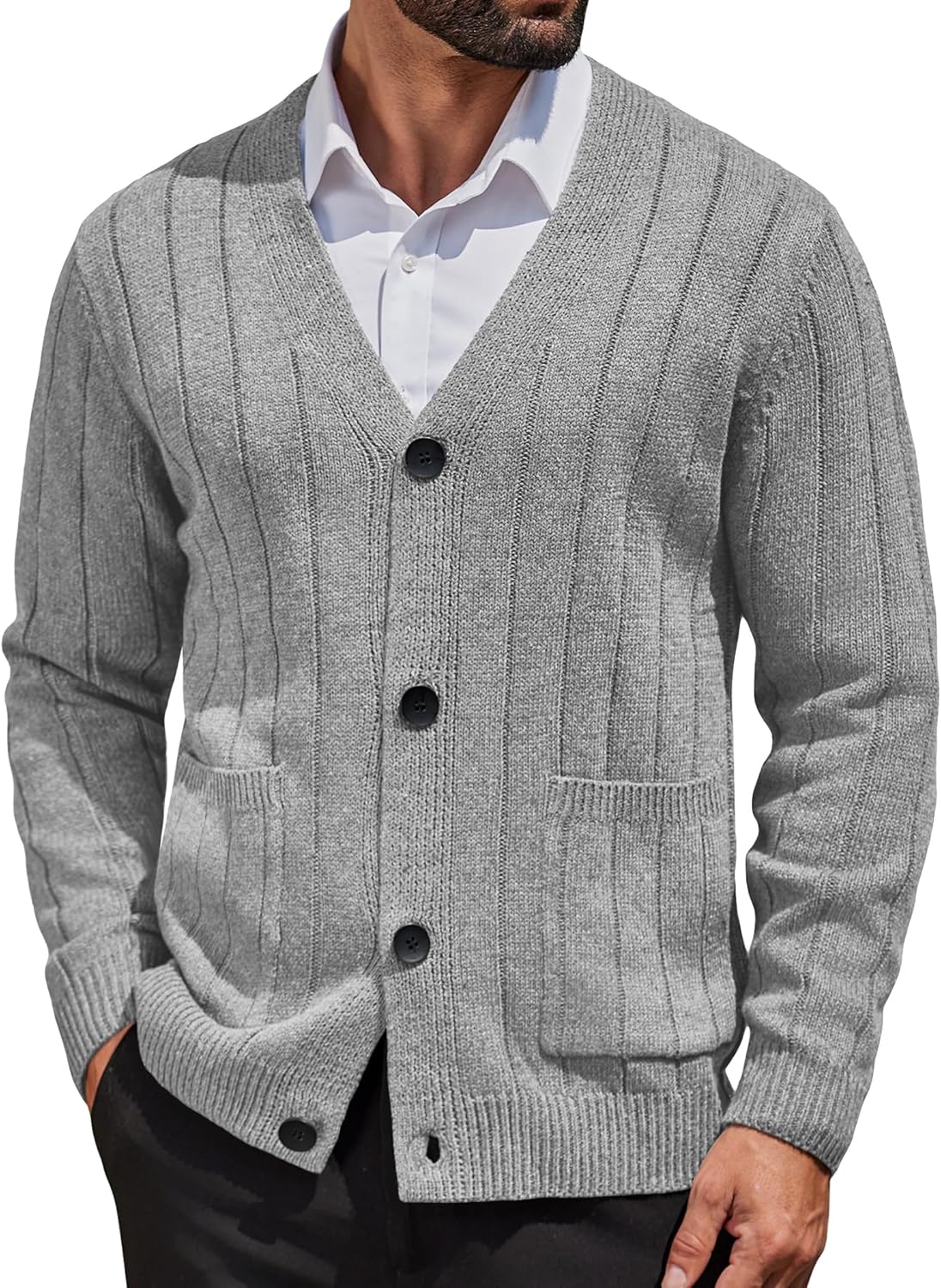COOFANDY Men's Cardigan Sweater - Stylish Cable Knit Design