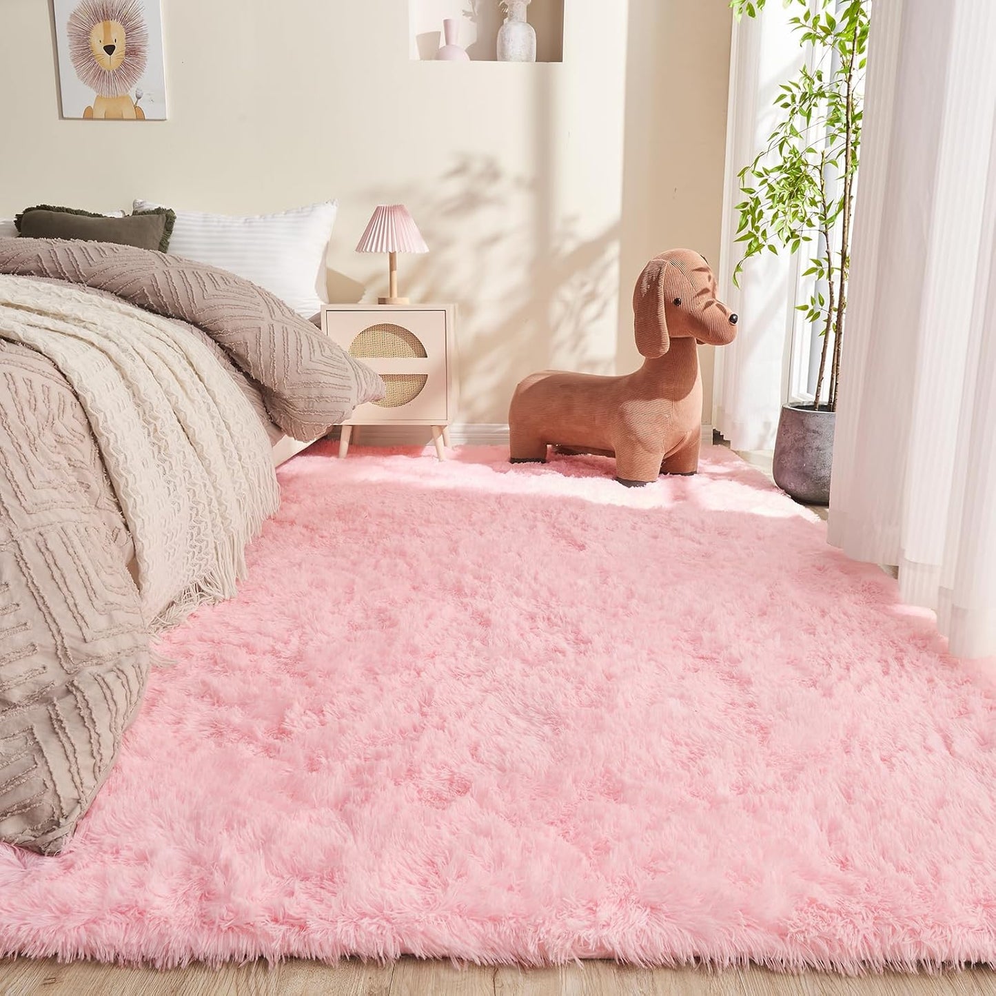 OPPODREAM 5x7 Pink Rugs for Bedroom, Ultra-Soft Fluffy Area Rugs