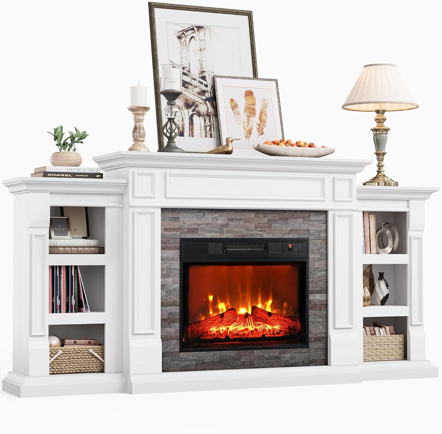 Modern Electric Fireplace TV Stand, Remote Control, Storage, LGHM