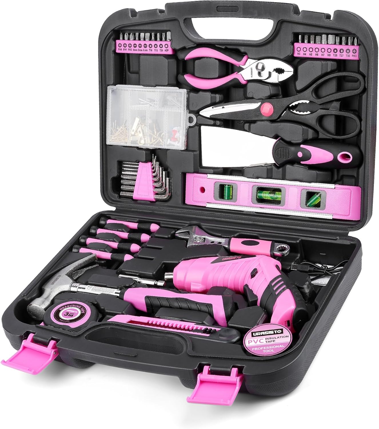 Pink Household Tool Set with 3.6V Electric Screwdriver for Home