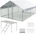 12x9x6.6ft Metal Chicken Coop Run with Roosting Perch - Walk-In