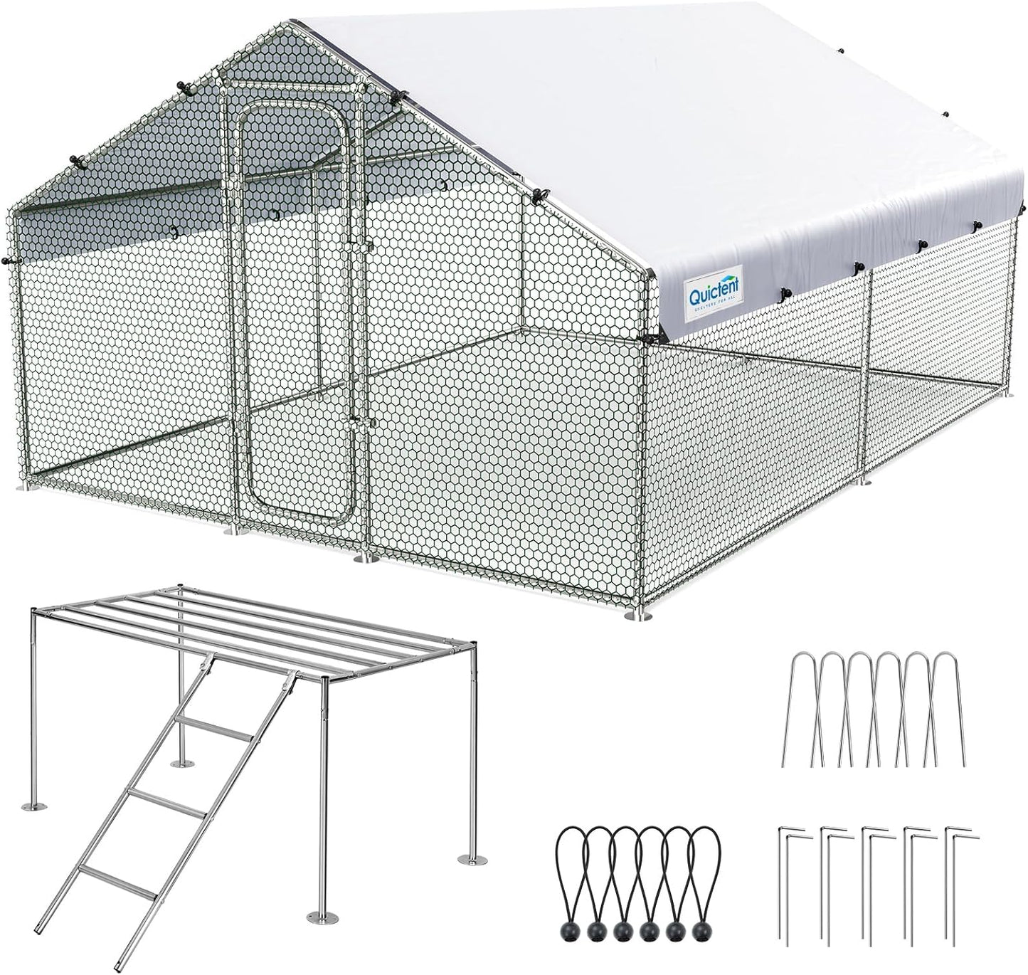 Quictent Large Metal Chicken Coop Run with Roosting Perch