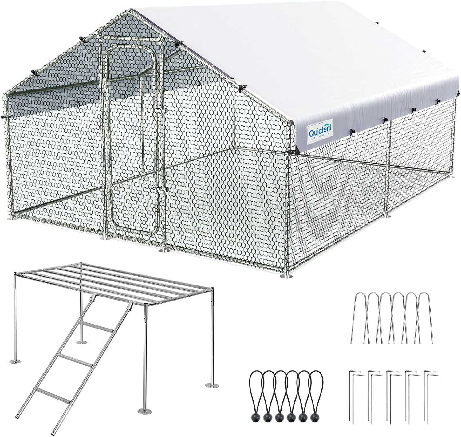 Quictent Large Metal Chicken Coop Run with Roosting Perch