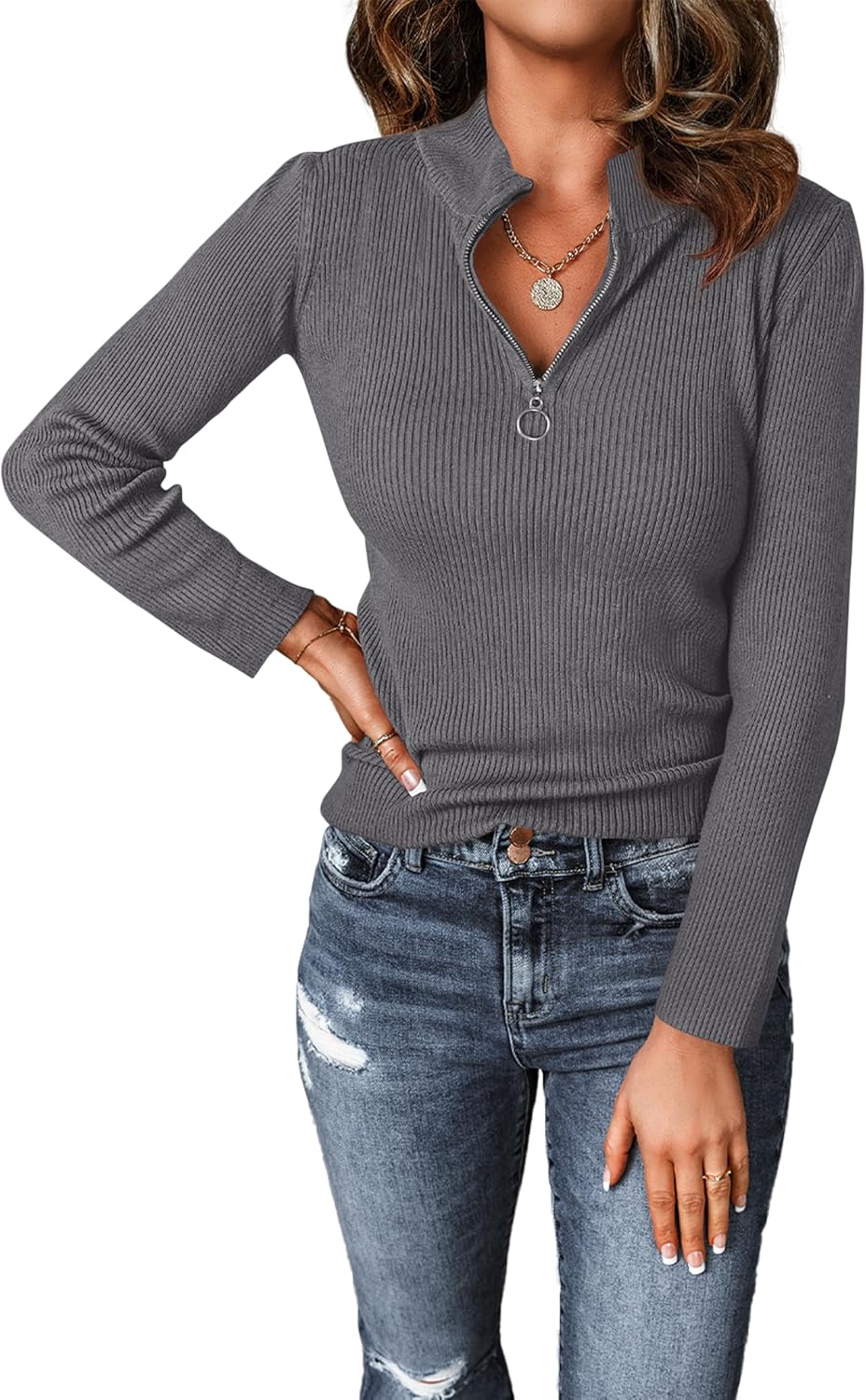 PRETTYGARDEN Fall Quarter Zip Pullover Sweaters for Women
