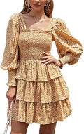 Square Neck Ruffle Floral Tiered Tie Back Mini Dress - Feminine Fit
