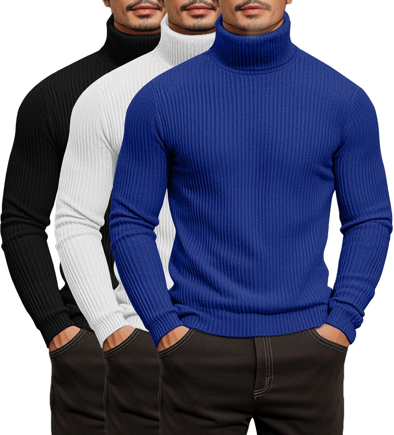 Men's Ribbed Turtleneck Shirts - Lightweight Long Sleeve Sweaters