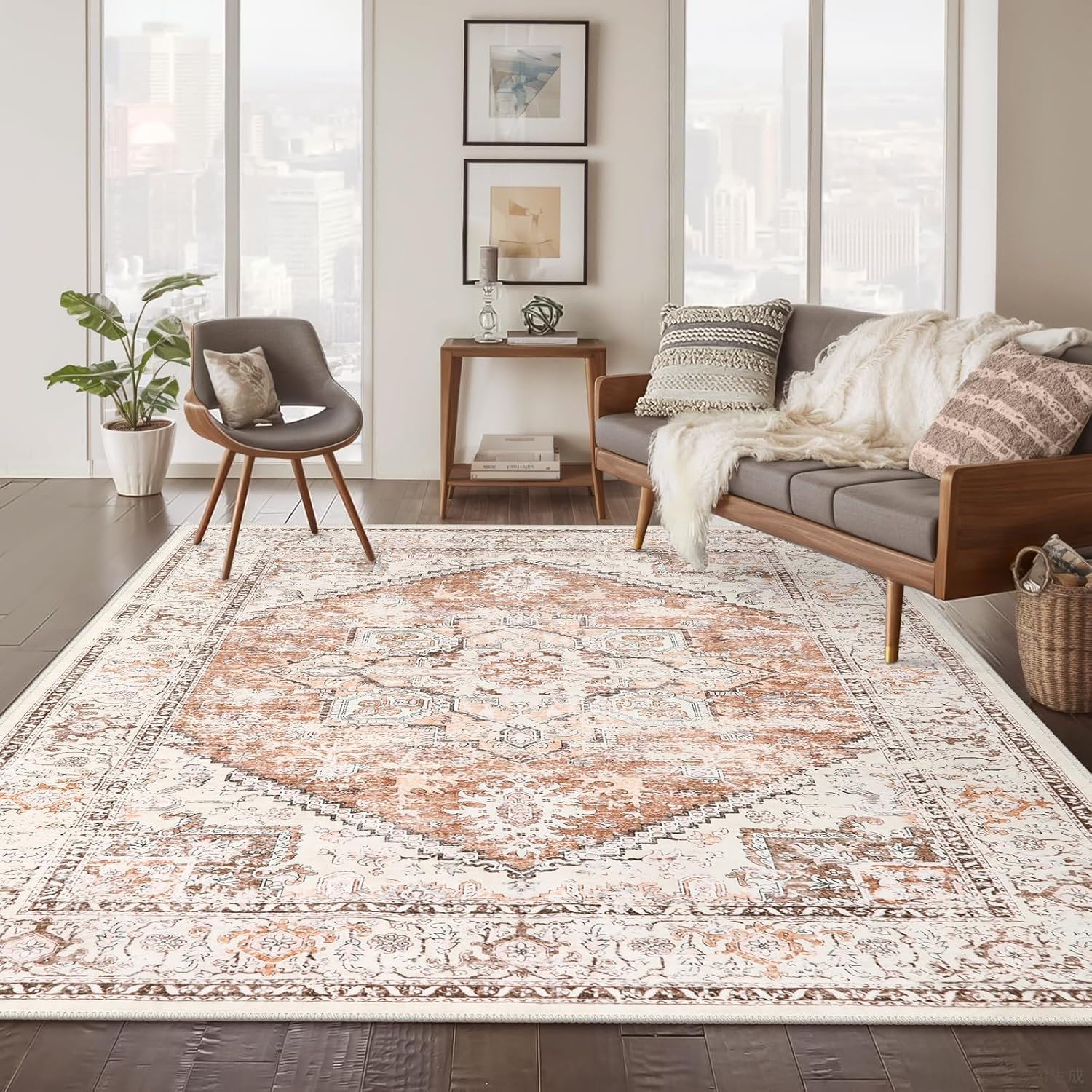 LIVEBOX 8x10 Area Rug: Soft Non-Slip Boho Vintage Medallion