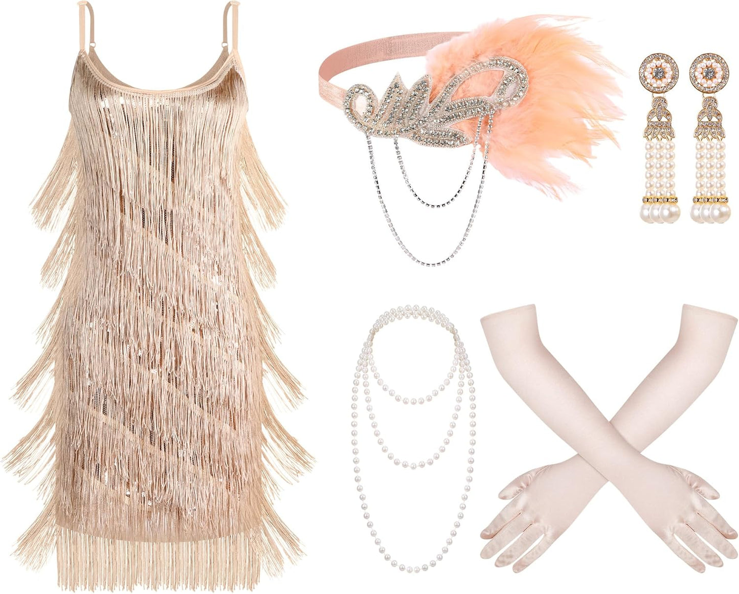 Flapper Dress Costume Set for Women with 1920s Accessories