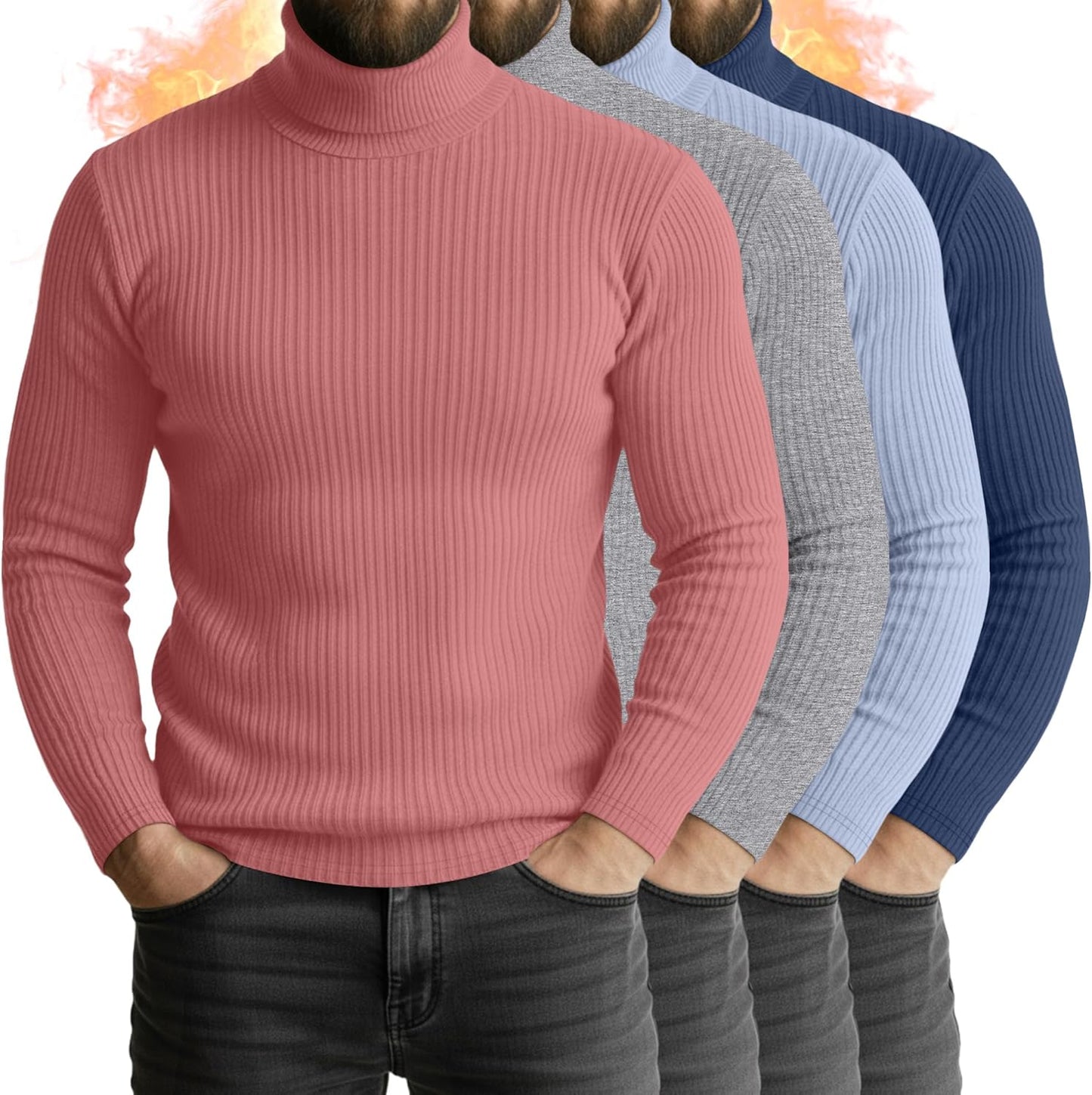 Men's Turtleneck Long Sleeve Shirts 4 Pack for Casual Style