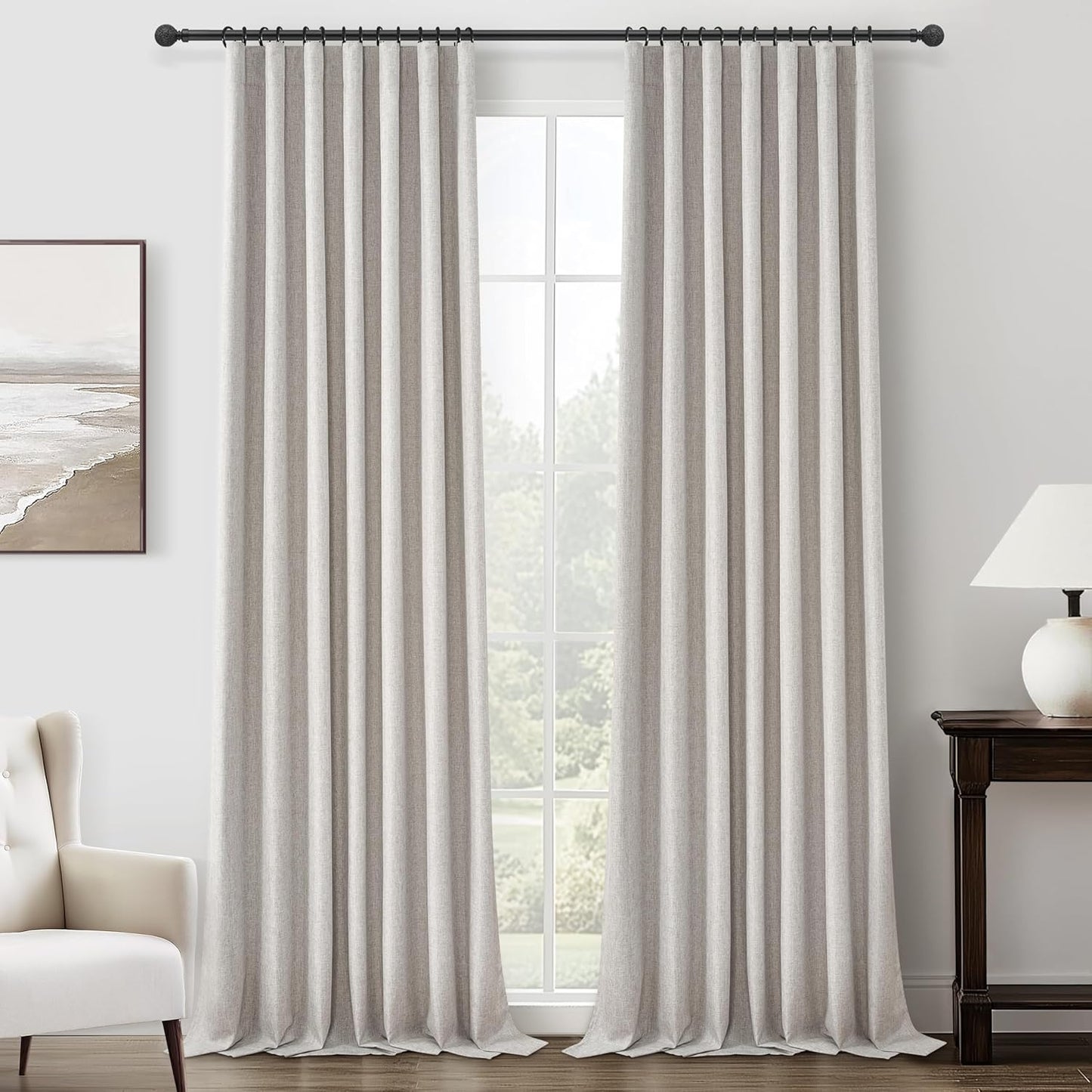 Pleat Linen Blend Room Darkening Extra Long Curtains 120 Inch