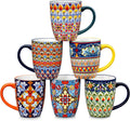 Bohemian Coffee Mugs Set of 6 - Large 16 oz Ceramic Cups