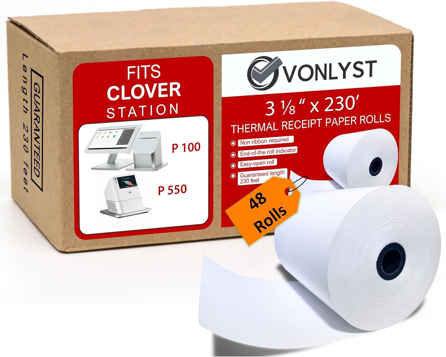 Thermal Receipt Paper Rolls 3 1/8in x 230ft for Clover Station