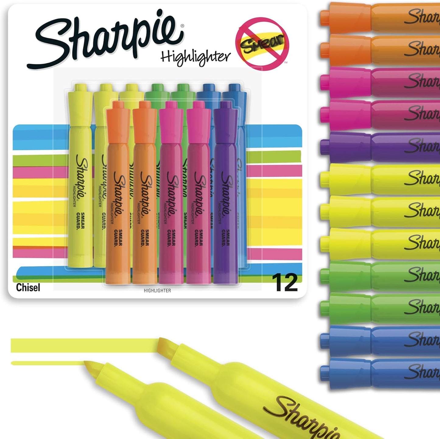 Sharpie Highlighters Set 12 ct. - Bold Chisel Tip for Office & Teacher Supplies